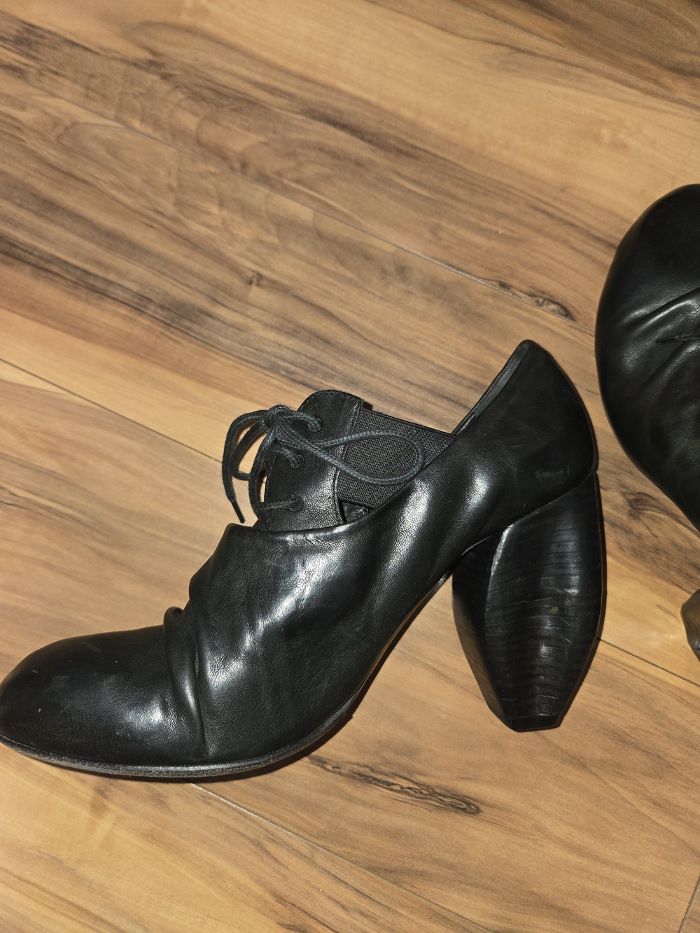 Marsell Italian Black Leather Lace-Up Heels - Picture 4 of 12
